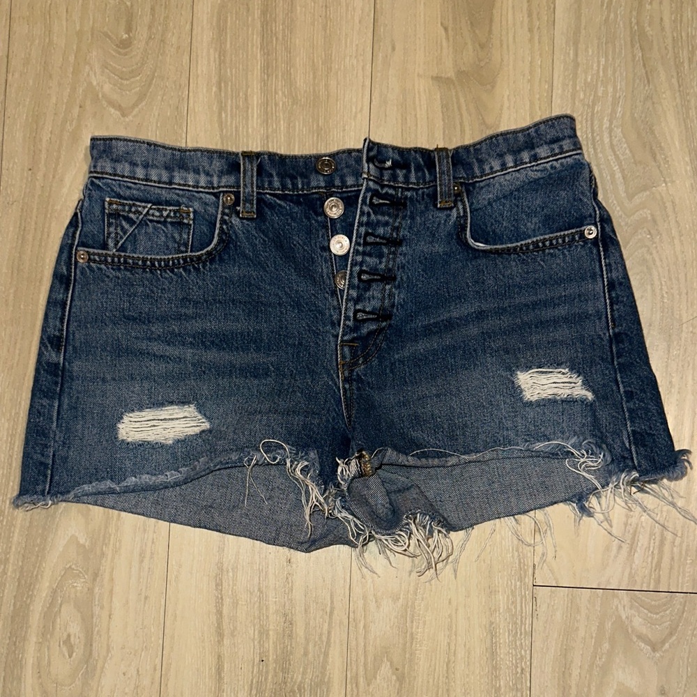 7 For All Mankind Dark Blue Distressed Jean Shorts